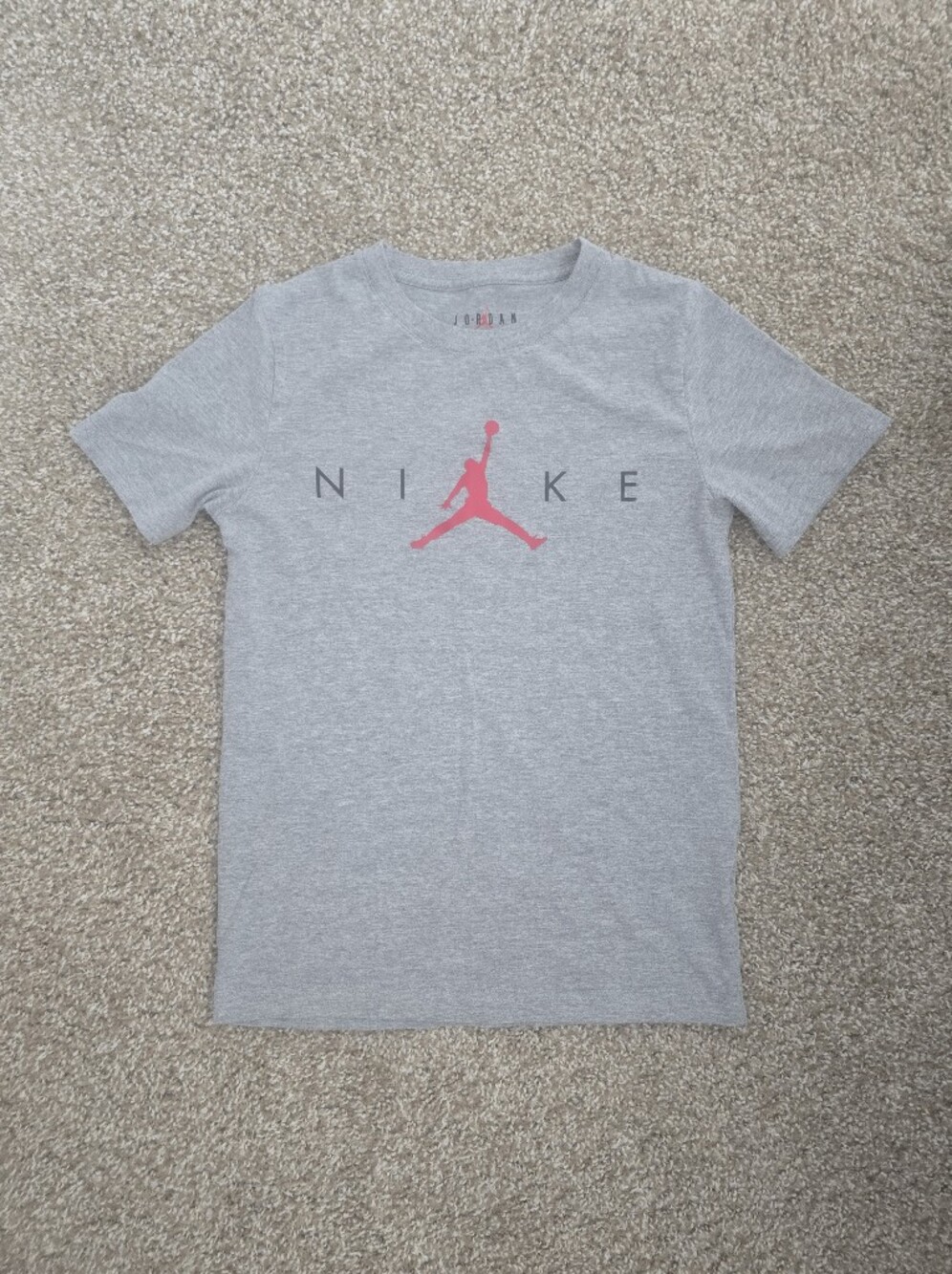 Jordan Nike Kids Short Sleeve Tee with Red Jumpman Logo - Grey